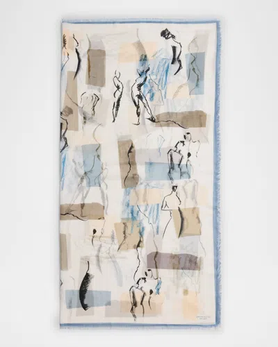 Lafayette 148 Fringed Sketchbook-print Square Scarf In Multi