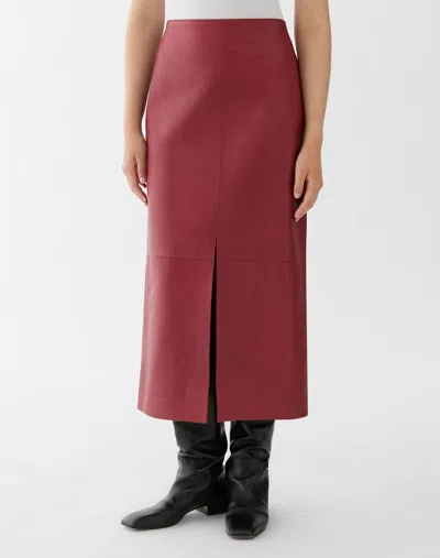 Lafayette 148 Full Grain Leather Front Slit Midi Skirt In Multi
