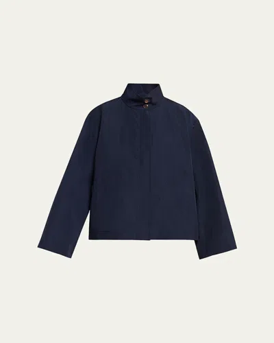 Lafayette 148 Funnel-neck Cavalry Twill Jacket In Blue