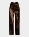 Lafayette 148 Gates Abstract-print Velvet Pants In Burnt Sienna Multi