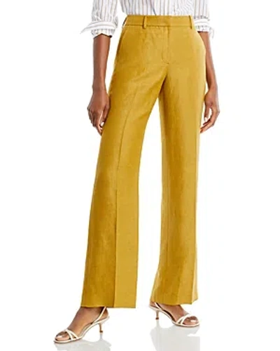 Lafayette 148 Gates Full Leg Linen Blend Pants In Desert Grass