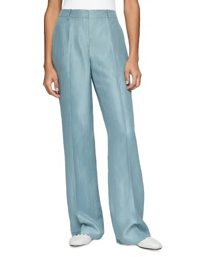 Lafayette 148 Gates Full Leg Linen Blend Pants In Paper Blue