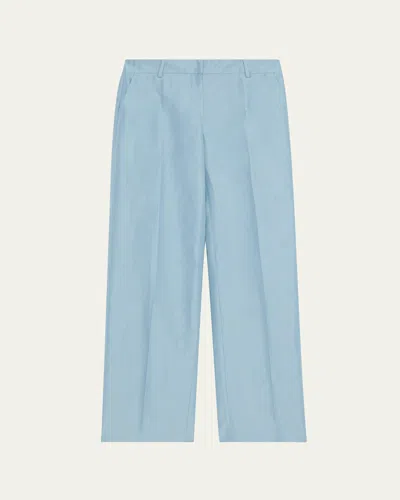 Lafayette 148 Gates High-rise Straight-leg Linen-blend Pants In Blue