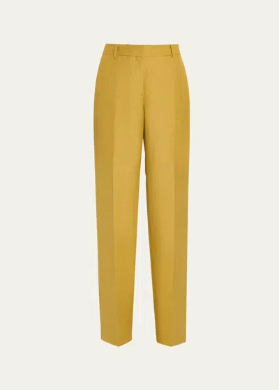 Lafayette 148 Gates High-rise Straight-leg Linen-blend Pants In Desert Grass