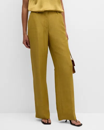 Lafayette 148 Gates High-rise Straight-leg Linen-blend Pants In Desert Grass