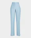 Lafayette 148 Gates High-rise Straight-leg Linen-blend Pants In Paper Blue