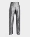 Lafayette 148 Gates Metallic Jacquard Straight-leg Pants In Silver