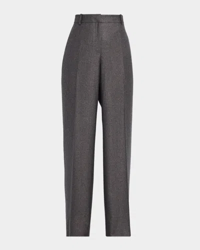 Lafayette 148 Gates Straight-leg Wool Twill Pants In Gray