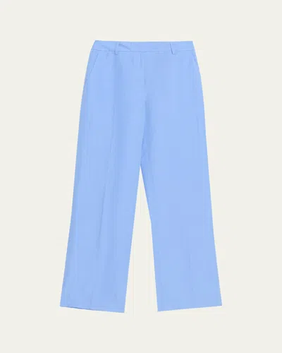 Lafayette 148 Gates Wide-leg Silk-linen Pants In Blue
