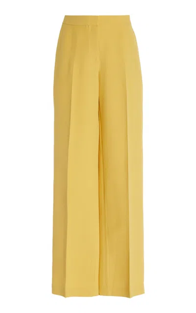 Lafayette 148 Gates Wool-silk Crepe Pants In Yellow