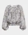 Lafayette 148 Gathered Splatter-print Plisse Blouse