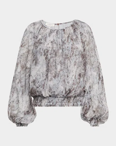 Lafayette 148 Gathered Splatter-print Plisse Blouse