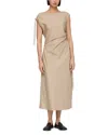 Lafayette 148 New York Gathered Organic Cotton Poplin Midi Dress In Clay