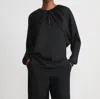 Lafayette 148 Ruched Bolero-sleeve Georgette Blouse In Black