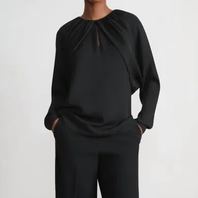 LAFAYETTE 148 GEORGETTE CUTAWAY BOLERO BLOUSE IN BLACK