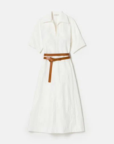 Lafayette 148 Gesture Cotton Jacquard Dolman Belted Dress In White