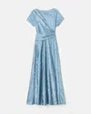 Lafayette 148 Pleated Dolman-sleeve Jacquard Gown In Paper Blue
