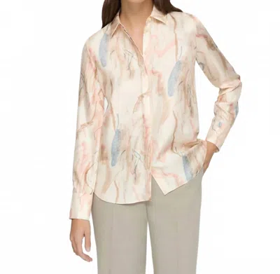 LAFAYETTE 148 GESTURE PRINT SILK TWILL BUTTON BLOUSE IN RAFFIA MULTI