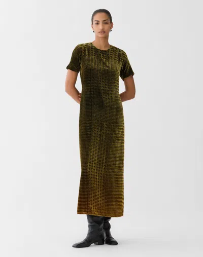 Lafayette 148 Glen Plaid Velvet Devor?? Midi Dress In Forest Multi
