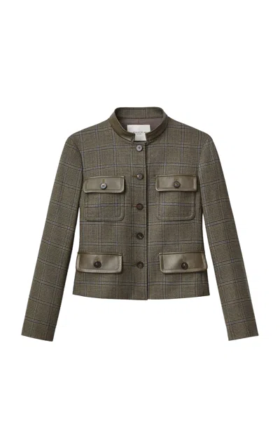 Lafayette 148 Glen Plaid Wool Cropped Jacket In Gray