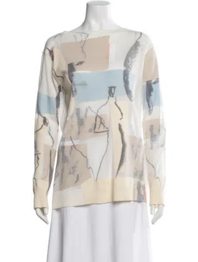 Pre-owned Lafayette 148 Graphic Print Crew Neck Sweater In Neutral