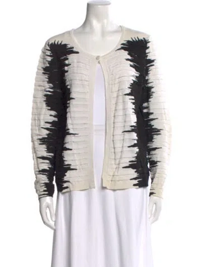 Pre-owned Lafayette 148 Graphic Print Crew Neck Sweater In White