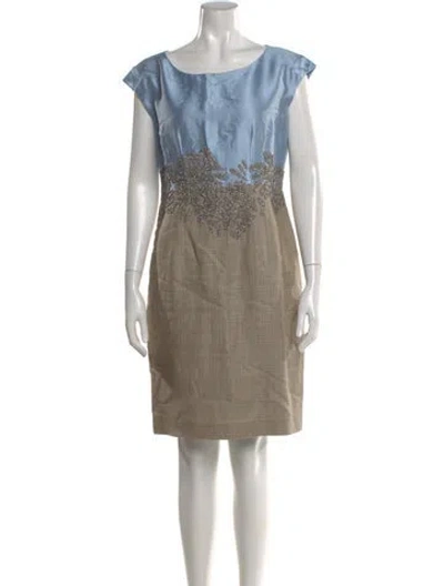 Pre-owned Lafayette 148 Graphic Print Knee-length Dress In Blue