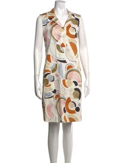Pre-owned Lafayette 148 Graphic Print Knee-length Dress In White