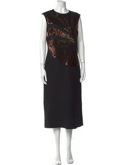 Pre-owned Lafayette 148 Graphic Print Midi Length Dress In Black