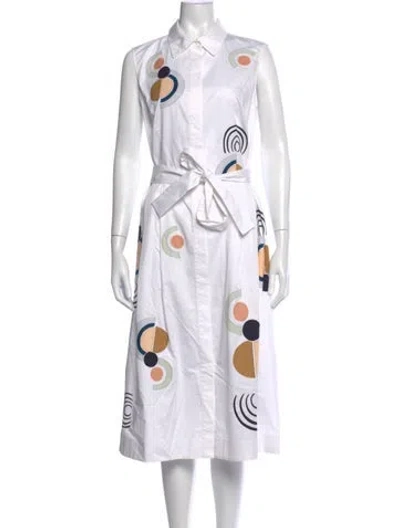 Pre-owned Lafayette 148 Graphic Print Midi Length Dress In White