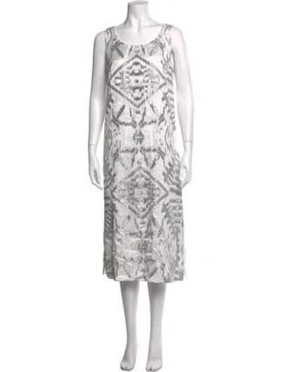 Pre-owned Lafayette 148 Graphic Print Midi Length Dress In White