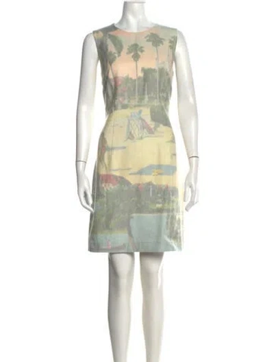 Pre-owned Lafayette 148 Graphic Print Mini Dress In Yellow