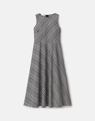 Lafayette 148 Grid Plaid Cotton Sleeveless Midi Dress In Gray