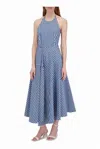 LAFAYETTE 148 HALTER DRESS IN PARISIAN BLUE MULTI