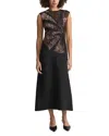 Lafayette 148 Ny Hand-beaded Wool-silk Crepe Dress In Black