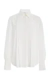 Lafayette 148 Hand-beaded Georgette Pleated Top In Cloud