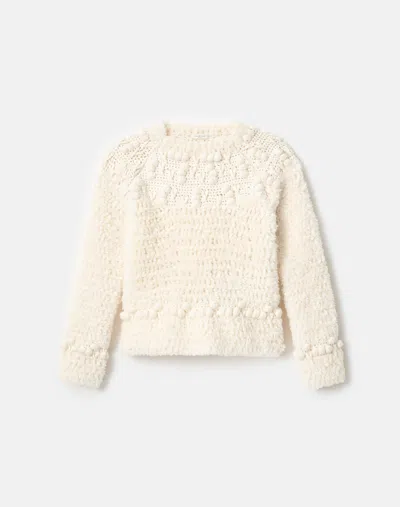 Lafayette 148 Hand Knit Alpaca-wool Fleece Crochet Trim Sweater In Neutral