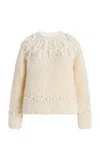 Lafayette 148 Hand-knit Crochet-trimmed Alpaca-wool Fleece Sweater In Neutral