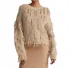 Lafayette 148 Hand Knit Fringed Sweater In Dune Multi In Brown