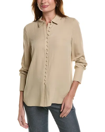 Lafayette 148 Hand Looped Button Front Silk In Brown