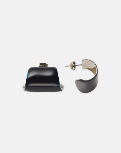 Lafayette 148 Hand-painted Enamel Lune Brass Earring In Black