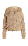 Lafayette 148 Hand-knit Fringed Crewneck Sweater In Yellow