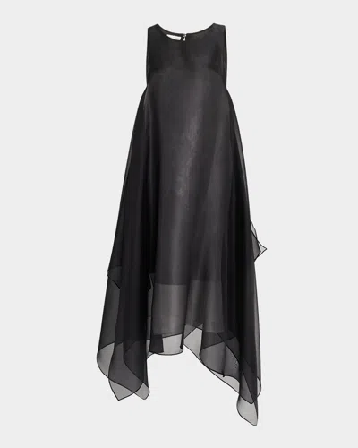 Lafayette 148 Handkerchief Silk Organza Maxi Dress In Black