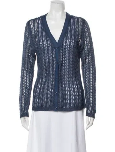 Pre-owned Lafayette 148 Hemp V-neck Sweater In Blue