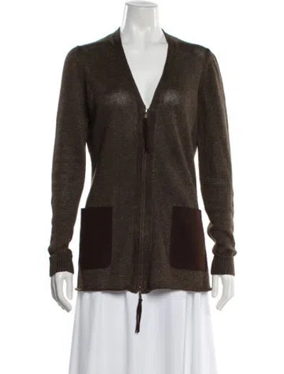 Pre-owned Lafayette 148 Hemp V-neck Sweater In Brown