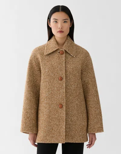 Lafayette 148 Plus Size Herringbone Wool Cashmere Swing Coat In Camel Multi