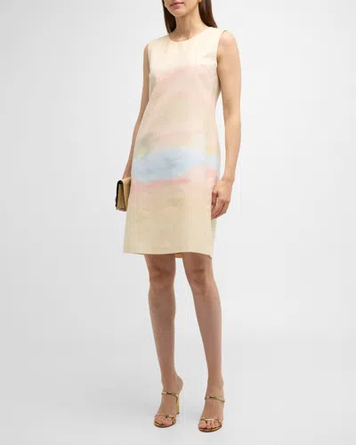 Lafayette 148 Horizon-print Cotton Canvas Dress In Multi