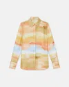 LAFAYETTE 148 HORIZON PRINT SILK TWILL BUTTON BLOUSE