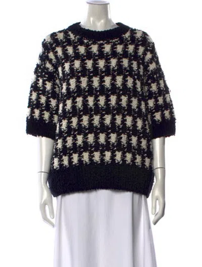 Pre-owned Lafayette 148 Houndstooth Print Crew Neck Sweater In Black