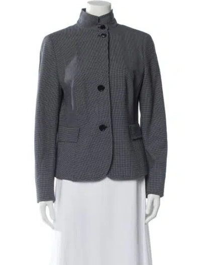 Pre-owned Lafayette 148 Houndstooth Print Evening Jacket In Blue